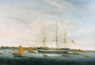 Het schip The Earl of Balcarras van de Honourable East India Company in Canton, 1816 door Chinese School