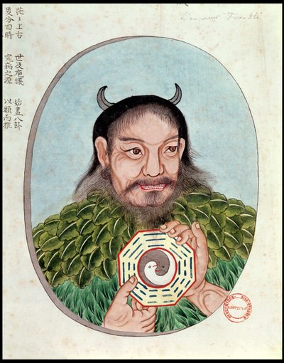 De legendarische keizer Fu-Hsi, illustratie uit een Pen Tsao door Chinese School