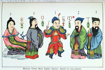 De geesten van de vijf planeten, Mercurius, Venus, Mars, Jupiter en Saturnus, gereproduceerd in Recherche sur les superstitions en Chine door pater Henri Doré en gepubliceerd in 1911 door Chinese School