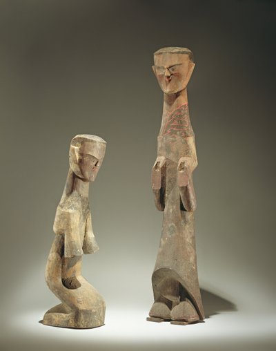Twee beeldjes, late Zhou-dynastie (1046-256 v.Chr.) 4e - 3e eeuw v.Chr. door Chinese School