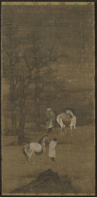 Winterlandschap met Paarden en Verzorgers, Ming of Qing dynastie door Chinese School