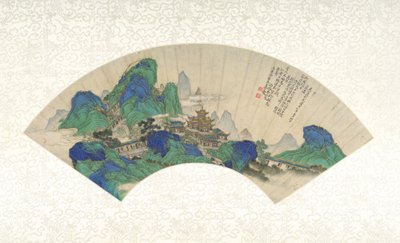 Paleizen van de Onsterfelijken, waaier gemonteerd als een albumblad, 1753 door Chinese School Chinese School