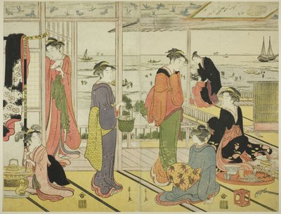 In een Plezierhuis in Shinagawa (Shinagawa no rojo) door Chobunsai Eishi