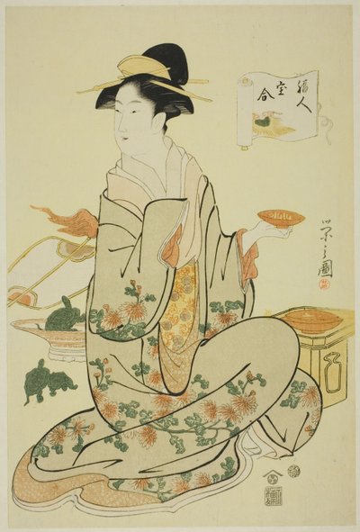 Jurojin, uit de serie "Een vergelijking van de schatten van de goden van geluk" door Chobunsai Eishi