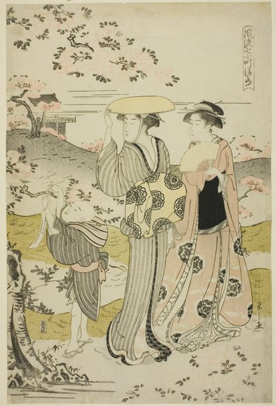 Ono no Komachi bezoekt de Kiyomizu-tempel, uit de serie De modieuze zeven Komachi door Chobunsai Eishi