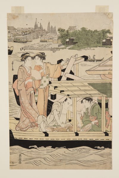 Pleziervaartuigen op de Sumida-rivier onder de Shin-ohashi-brug door Chobunsai Eishi