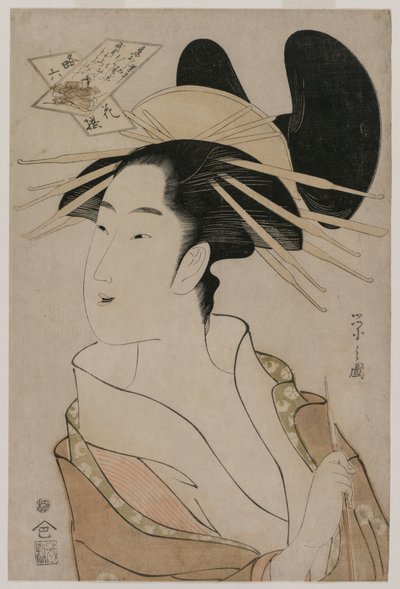 Portret van een courtisane met een pijp door Chobunsai Eishi