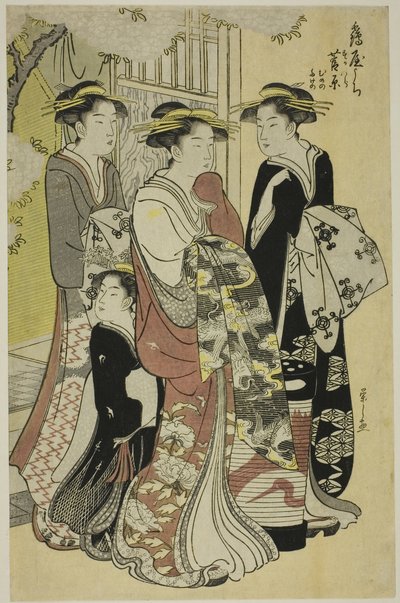 Sugawara van de Tsuruya met de bedienden Mumeno en Takeno door Chobunsai Eishi