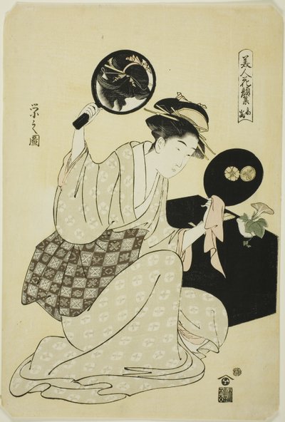 Takashima, uit de serie "Een verzameling bloemachtige gezichten van schoonheden" door Chobunsai Eishi