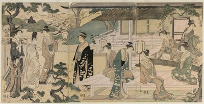 Het Matsukaze Hoofdstuk van het Verhaal van Genji (uit de serie Het Verhaal van Genji in Elegante Moderne Kleding) door Chobunsai Eishi