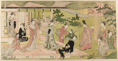 Wakana, deel 1 (Wakana, jo), uit de serie "Een modieuze parodie van het verhaal van Genji (Furyu yatsushi Genji)" door Chobunsai Eishi