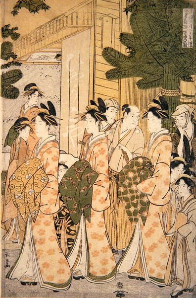 Nieuwjaarsparade van de schoonheden van de groene huizen (paar van 277782) door Choki Eishusai