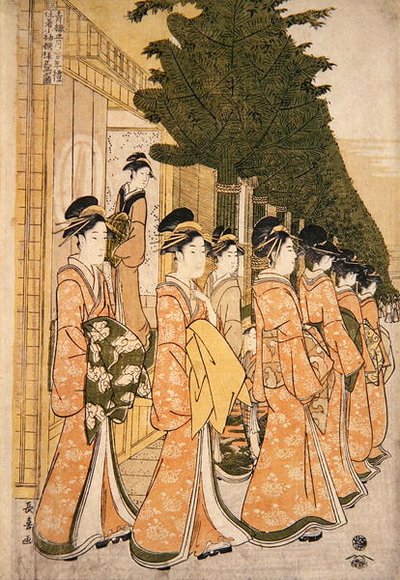 Nieuwjaarsparade van de schoonheden van de groene huizen (paar van 277783) door Choki Eishusai