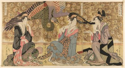 Een parodie van courtisanes tentoongesteld in de Ogiya door Chokosai Eisho