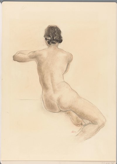 Zittende naakte vrouw door Chris van der Hoef (signed by artist)