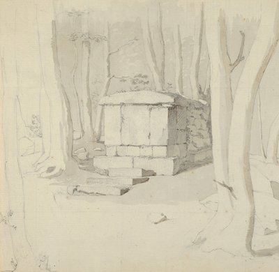 Een stenen graf in een bos, verso: Studie van een bloem, 1830 door Christen Købke