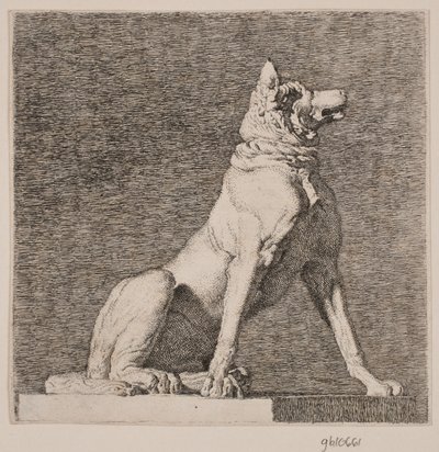 Een zittende hond naar een antiek beeld op Charlottenborg door Christen Købke