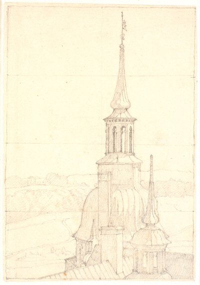 Een van de twee kleine torens op Frederiksborg door Christen Købke