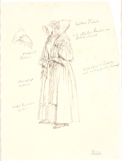 Studietekening voor de vrouwenfiguren op het schilderij, Uitzicht vanaf de Dossering bij Sortedamssøen richting Østerbro door Christen Købke