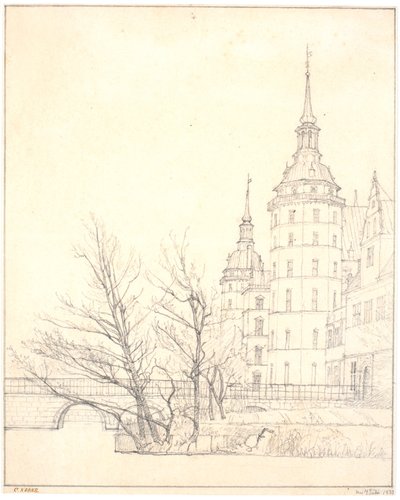 Kasteel Frederiksborg. Uitzicht bij de Muntbrug door Christen Købke