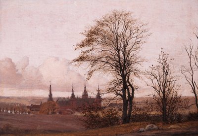 Herfstlandschap. Frederiksborg Kasteel in de verte, 1837-1838 door Christen Schjellerup Købke