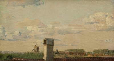 Uitzicht vanuit een raam in Toldbodvej op het kasteel van Kopenhagen. Circa 1833 door Christen Schjellerup Købke