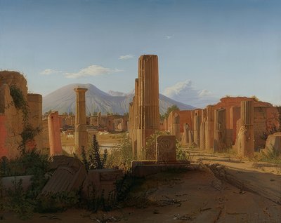 Het Forum van Pompeii met de Vesuvius op de achtergrond door Christen Schjellerup Købke
