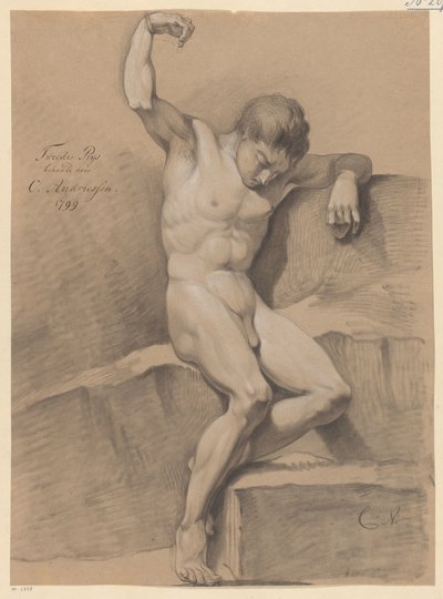 Zittend mannelijk naakt, van voren gezien (2e prijs 1799) door Christiaan Andriessen