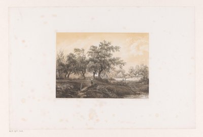 Landschap met bomen en watermolen door Christiaan Immerzeel