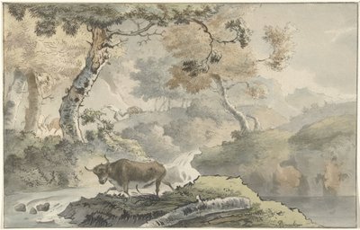 Boslandschap met stier door Christiaan Josi