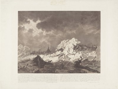 Gezicht der Ysgang en Dijkbreuk te Vuuren bij Gorcum op 22 februari 1799 door Christiaan Josi