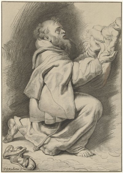 Heilige Franciscus van Assisi ontvangt het Christuskind van Maria door Christiaan Josi