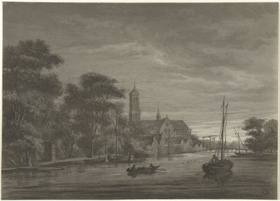 Nachtlandschap met gezicht op dorp door Christiaan Josi