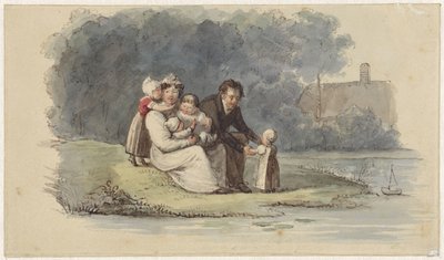 Familie zittend aan het water door Christiaan Julius Lodewijk Portman