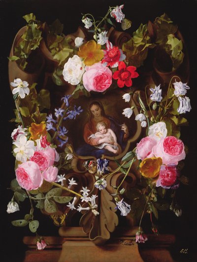 Madonna en Kind Omringd door een Bloemenslinger door Christiaan Luykx or Luycks
