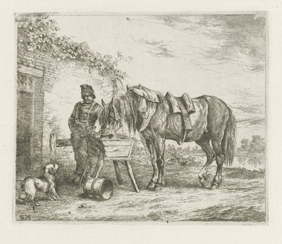 Paard bij een voederbak door Christiaan Wilhelmus Moorrees