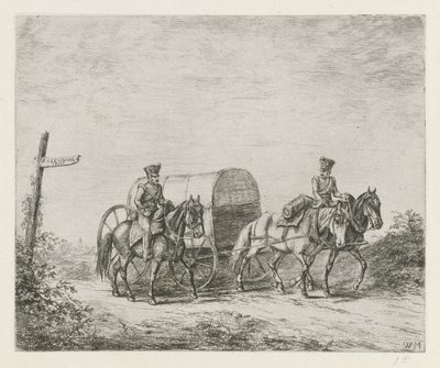 Twee soldaten te paard op weg door Christiaan Wilhelmus Moorrees