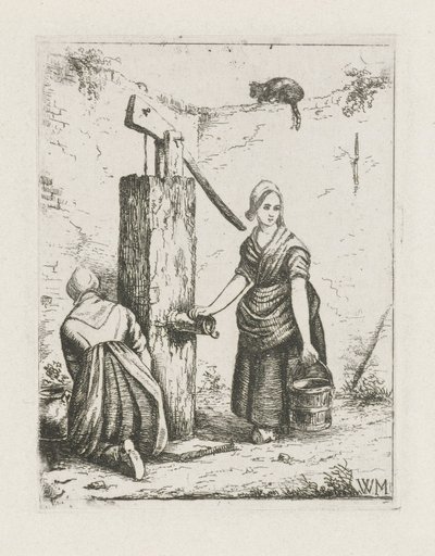 Twee vrouwen bij een waterpomp door Christiaan Wilhelmus Moorrees