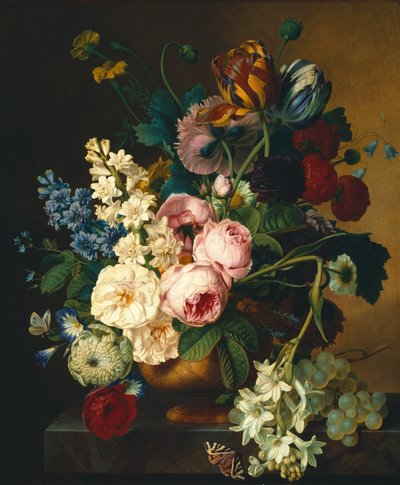 Boeket bloemen op een marmeren tafel door Christiaan van Pol