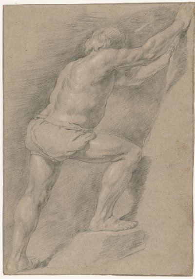 Studie van een naakte man met opgeheven been door Christiaen Gillisz. van Couwenberg (attributed to)