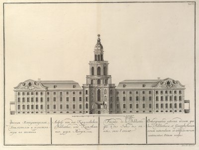 Keizerlijke Bibliotheek en Kunstkamer Uit: Het gebouw van de Keizerlijke Academie van Wetenschappen, 1741 door Christian Albrecht Wortmann