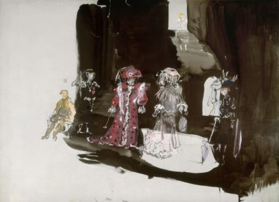 Decorontwerp met figurines voor de première door Christian Bérard