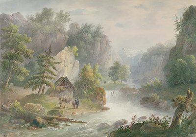 Bergachtig Landschap met een Stroom, 1825 door Christian Brune