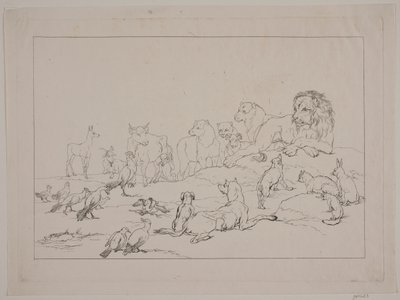 De vergadering van de dieren. Illustratie bij "Reinike Fuchs" door Christian David Gebauer