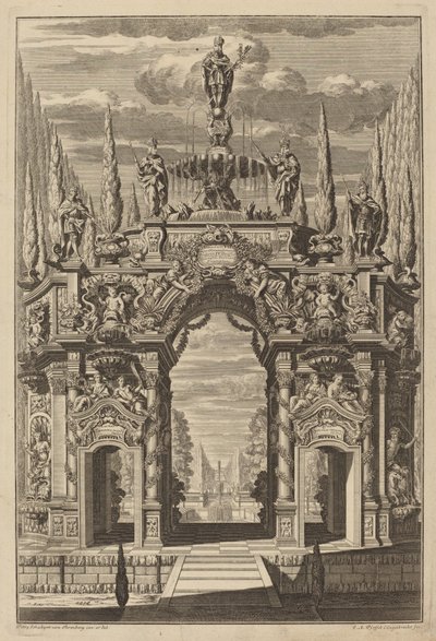 Triomfboog voor Friedrich IV door Christian Engelbrecht and Johann Andreas Pfeffel, after Peter Schubert von Ehrenberg