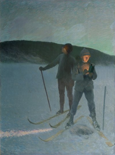 IJsvissen met skiën, avond door Christian Eriksen Skredsvig