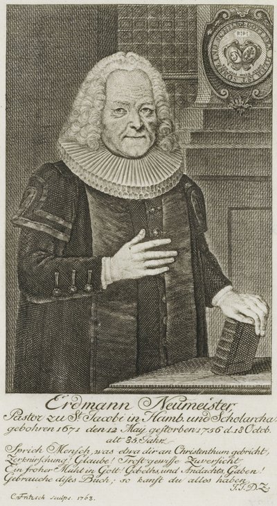 PPN663946751 Erdmann Neumeister, predikant in St Jacobi in Hamburg en Scholarcha. (1763) door Christian Fritzsch