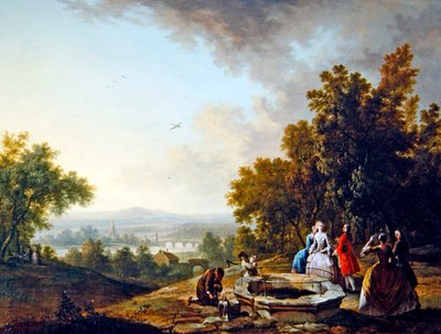Een Landschap met Elegante Figuren door Christian Georg I Schutz