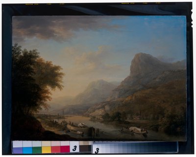 Bergachtig rivierlandschap door Christian Georg the Elder Schuetz