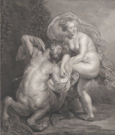 Deianeira ontvangt het vergiftigde hemd van Nessus, en de gewonde centaur valt neer door Christian Gottfried Schulze